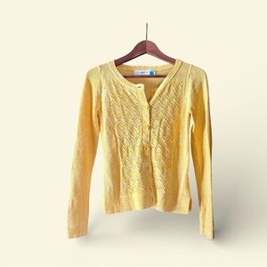Anthropologie Sparrow Yellow Knit Cardigan XS Pointelle Button Sweater